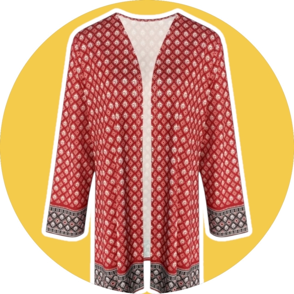 New!  Boho Kimono Vest, Tribal Print, Lightweight, Open Front, Casual Size large